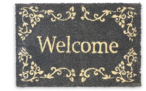 Relaxdays Fußmatte Kokos WELCOME 40 x 60 cm Fußabtreter aus Kokosfaser Kokosmatte mit rutschfestem PVC Bodem als Schmutzfangmatte und Sauberlaufmatte Fußabstreifer für Außen und Innen Matte, schwarz