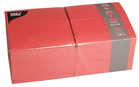 Papstar Servietten / Tissueservietten rot (250 Stück) 3-lagig, 1/8-Falz, 33 x 33 cm, für Feste oder Gastronomie in der großen 250er Gastro-Packung, FSC-zertifiziert, #84578