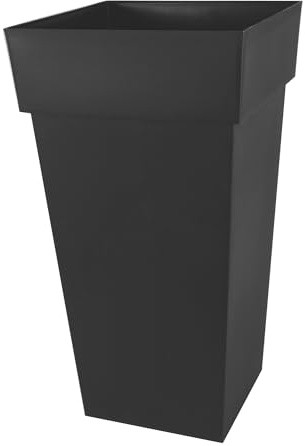 EDA - Pot de Fleur Carré Haut XXL Toscane - 98 L - Intérieur & Extérieur - Zone de rétention d'eau pour limiter l'Arrosage - Plastique Recyclé - 43,3 x 43,3 x H. 80 cm - Gris Anthracite