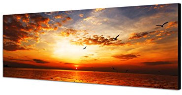 Augenblicke Wandbilder - Impression sur toile panoramique dans la mer, plage, coucher de soleil, nuages, 150 x 50 cm