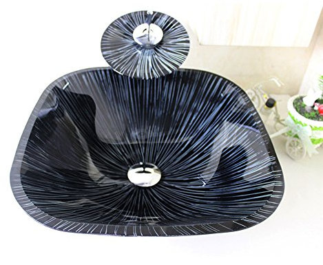 chicstyleme moderne lavabo de verre trempé rectangulaire avec robinet cascade