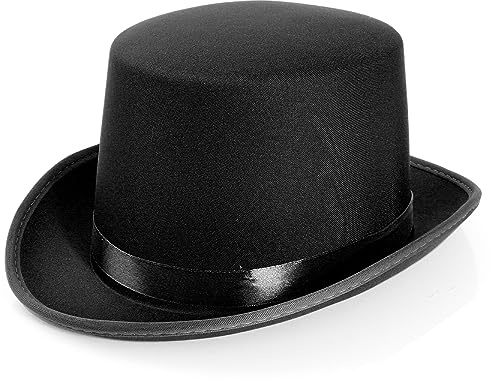 Satin Top Hat Accessory - Pack of 1 - Black Hat with Matching Ribbon Band - Adults Kids Boys Girls Dance Show Stage Performances Vintage Events Circus Cabaret Fancy Dress Costume Accessory