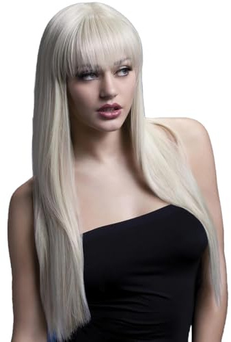 Smiffys Fever Kollektion, Jessica Perücke, Blond, Lang, Glatt mit Pony, 66cm / 26in Halloween