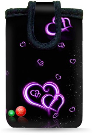 wortek Universal Designer Handy Smartphone Tasche aus Neopren für Diverse Smartphones bis zu 4,3 - Herzen Schwarz Lila