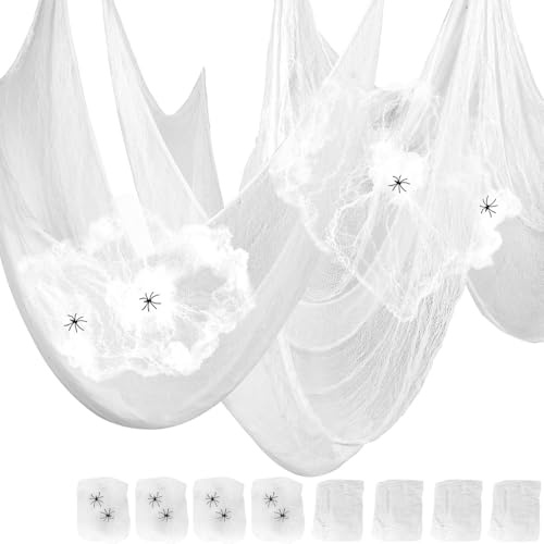 Gardeningwill Pack of 8 White 30x84 Creepy Scary Gauze Cloth Drape Doorways Walls Entryways Halloween with Spiders White Webs