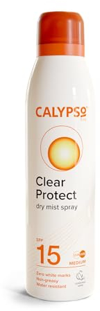Calypso Clear Protect Dry Mist Spray SPF15 | Water Resistant sun spray | Non-greasy sun protection | Continuous Spray | 175ml