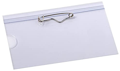 EUROPEL namnbricka hållare med säkerhetsnål och tomma kort inlägg ark (paket med 24) – horisontell ID-korthållare för skola, högskolor, kontor och företagsevenemang – 90 x 60 mm, 121264
