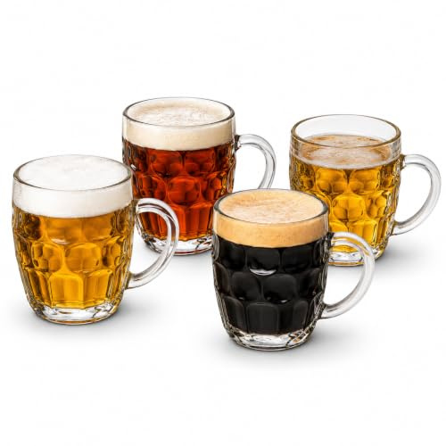 bar@drinkstuff Great British Half Pint Dimpled Glass Beer Mugs - Pack of 48 - Traditional 285ml Half Pint Tankards - Clear Ale & Lager Glass Set - Dishwasher Safe - Bulk Pack - UK Barware Brand