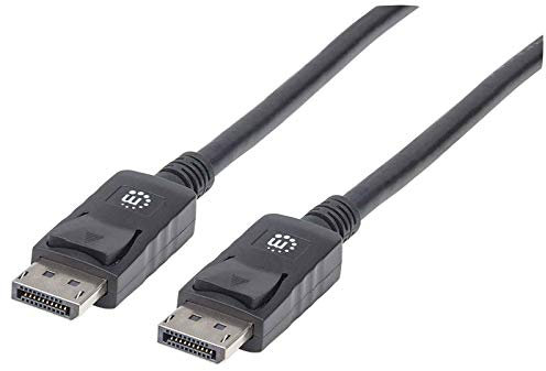 Manhattan DisplayPort 1.2 Cable, 4K@60hz, 3m, Male to Male, With Latches, Fully Shielded, Black, Lifetime Warranty, Polybag