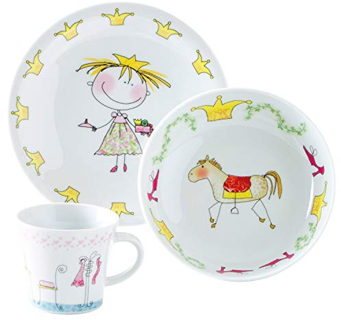 KAHLA 32D200O76645C Kids Märchenprinzessin Porzellan Kindergeschirr-Set Mädchen Geschirr-Set bunt rund 3 teilig Set Tasse Suppenteller Teller