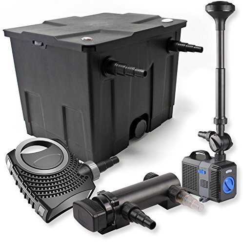 SunSun Komplettset: CBF-350 Teichfilter bis 12000 L Teichfilteranlage Durchlauffilter, CTF-8000 Teichpumpe 8000l/h 70W, CUV-318 Teichklärer UVC Klärer mit 18W, CTP-2803 Springbrunnenpumpe 3000l/h 10W