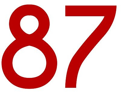 Zahl 87 in rot, 30 cm großer Sticker aus selbstklebender Klebefolie zum aufkleben, wetterfeste Klebezahl