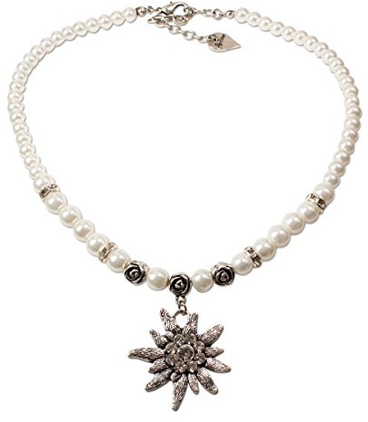 Alpenflüstern Perlen-Trachtenkette Fiona mit Strass-Edelweiß groß - Damen-Trachtenschmuck Dirndlkette in traditionellen Farben DHK054