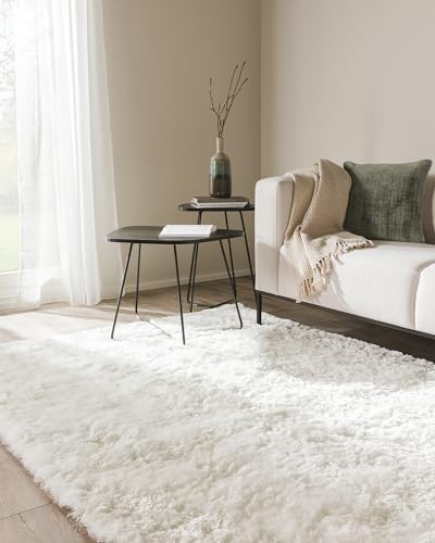 benuta Tapis Shaggy à Poils Longs/Longues mèches Whisper Pas Cher Blanc 200x290 cm - sans Pollution - 100% Polyester - Uni - Tufté à la Main - Salon