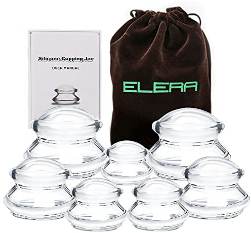 ELERA Coppette Massaggio Silicone, Coppetta per Cellulite in Silicone, Coppa per Massaggio Sottovuoto Corpo, Set Terapia per Coppettazione Anticellulite (7 Tazze)