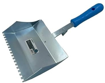 Porenbetonkelle 100 mm – Profi Plankelle für 10 cm Steine – Klebekelle mit Zahnung & Kübelschlaufe – Dünnbettmörtel Kelle für Ytong & Porenbeton, PVC-Griff