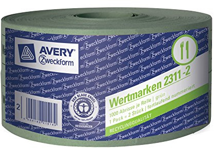 AVERY Zweckform 2311-2 Wertmarken (auf Rolle, fortlaufend nummeriert, 2 x 1000 Bons) grün