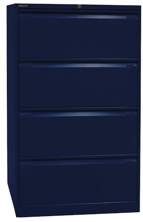 BISLEY Hängeregistraturschrank, doppelbahnig, DIN A4, 4 HR-Schubladen, Metall, 639 Oxfordblau, 62.2 x 80 x 132.1 cm
