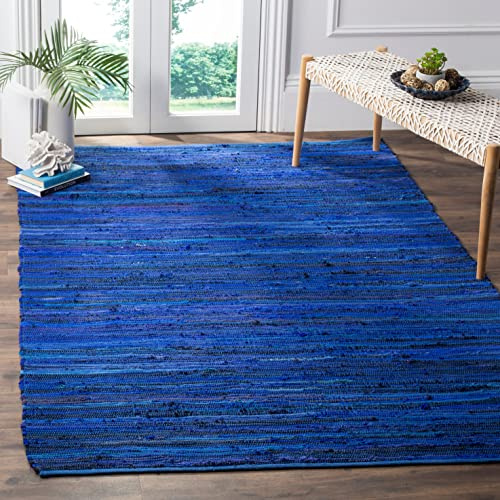 SAFAVIEH Area Rug 3x5 - Rag Rug Collection - Blue & Multi, Handmade Cotton, Boho Stripe Pattern, Ideal for Entryway, Living Room, Bedroom, Dining Space (RAR130B)