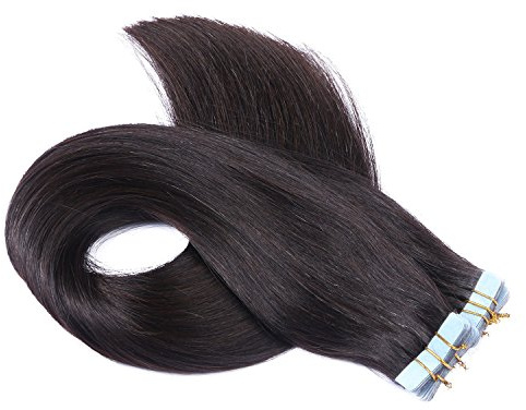 Tape In - On Hair Extensions - # 1B - SCHWARZBRAUN - 60cm - 60 Tressen je 4cm Breit / 2,5g - 100% Remy Echthaar Haarverlängerung/Extention mit Klebeband Tressen by NOVON Hair Extentions