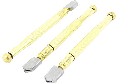 Sourcingmap Glass Cutter 10mm-20mm, Pencil Style Oil Feed Carbide Tip Golden Metal Handle for Glass Tiles Mirror Cutting 3 Pcs