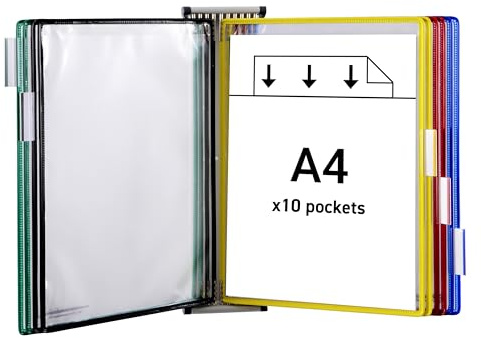 Tarifold Fr 414109 – Support Kit Mural document Tarifold métal, 10 pochettes A4 assortie, Présentation documents
