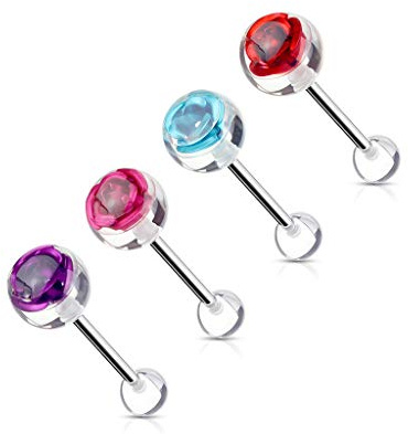 Tapsi´s Coolbodyart® Zungenpiercing Chirurgenstahl unisex [Rose] 16 mm | Zungenpiercing Kugeln | Piercing Zunge | Zungenpiercing Kunststoff | Tongue Piercing CBABAD-1101-4er