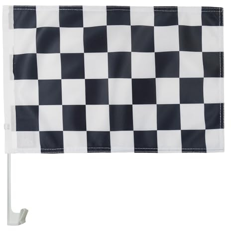 AZ FLAG Autofahne Zielflagge Schwarzes und weisses 45x30 cm Saugnapf | Für außen Rennflagge Autoflagge genähte wetterfeste Ausführung mit Kunststoffstab Mesh-Polyester