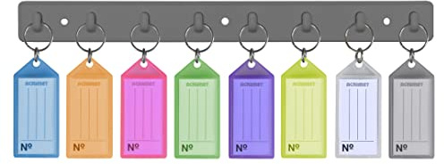 Acrimet Key Tag Rack w/ 8 Keyring Tags (Self-Adhesive Key Storage Rack) (1 Pack) (Assorted Color)