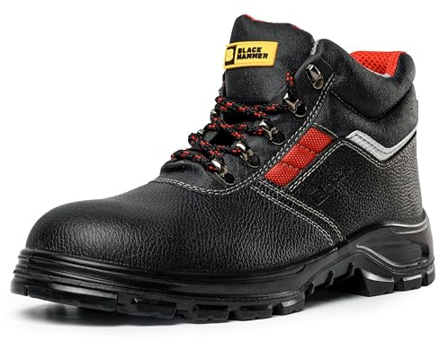 Black Hammer Mens Safety Boots Leather S3 SRC Black Steel Toe Cap Work Shoes Ankle 5993 (8 UK)