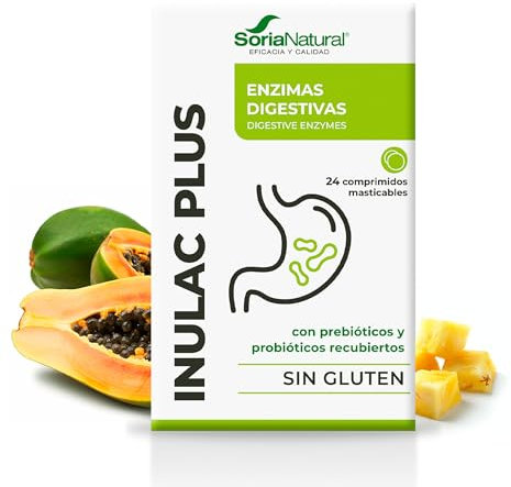 Soria Natural Inulac Plus - Probióticos y Prebióticos intestinales, Enzimas digestivas - Alivia la pesadez, Favorece la digestión - Ayuda en Estreñimiento, Diarrea, Flatulencias -24 comprimidos