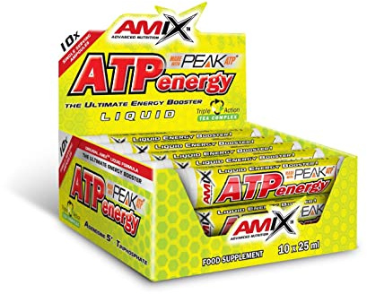 AMIX - Suplemento Deportivo ATP Energy Liquid - 10 x 25 ml - Ayuda a Desarrollar la Fuerza - Ayuda a Reducir la Fatiga y Restaura los Niveles de ATP - Sabor Limón