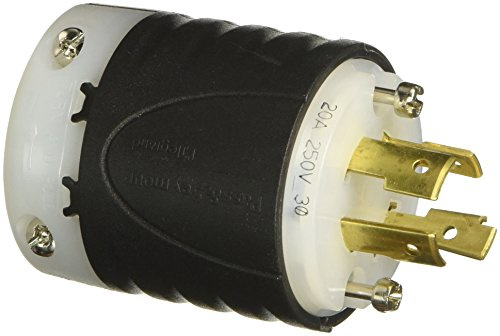 Legrand Pass & Seymour L1520P Turnlok Industrial Spec Grade Locking Plug, 20 Amp 3 Phase 250V, NEMA L15-20P, Black/White (1 Count)