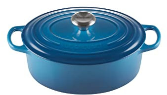Le Creuset Signature Enamelled Cast Iron Oval Casserole Dish With Lid, 27 cm, 4.1 Litre, Marseille Blue, 211782720