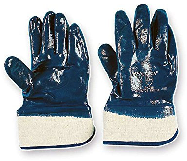 Logica 0070s Guantes Azul Algodón nitrilo pesado Triple spalmatura Protección corte abrasione Velcro perforar antinfortunistica DPI manos VarioPlus Taller obra industrial