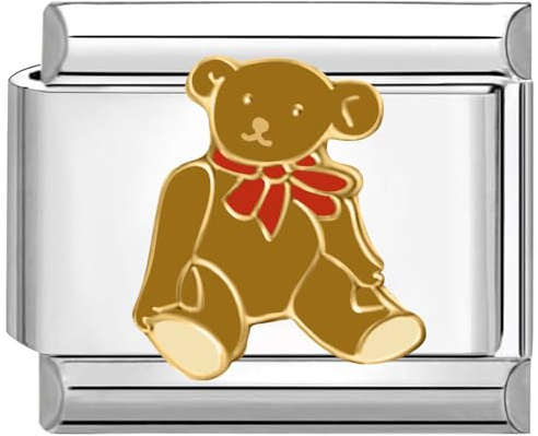 Quiges 9mm Italian Style Charm Modul Edelstahl Bär für Italienische Armbänder