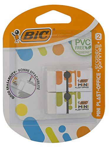 BIC Radierer MINI PLAST-OFFICE aus Kunststoff, 41 x 18.5 x 11.5 mm, Blister à 2 Stück