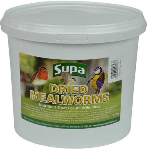 Supa Dried Mealworms for Wild Birds, 3 Litre Bucket High Energy Protein Rich Treat, Attract More Wildlife To Your Garden