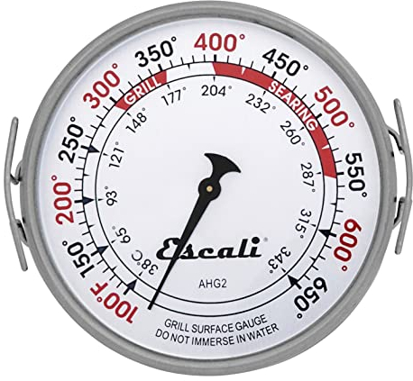 Escali AHG1 Stainless Steel Direct Grill Surface Thermometer, Searing Temperature Zones 100-500F Degree Range NSF Certified, Silver