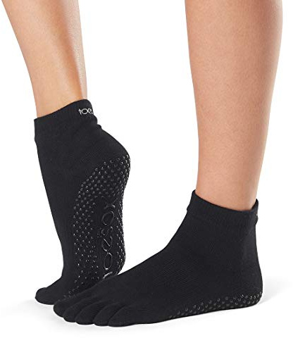 toesox Grip Pilates Barre Socks – Non Slip Ankle Full Toe, Small, Black