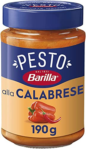 Barilla Pesto alla Calabrese, Sugo Pronto con Peperoni Rossi, 190 g | Peperoncino, Pecorino Romano DOP, Grana Padano DOP, Senza Glutine, Sugo Pronto Per Pasta