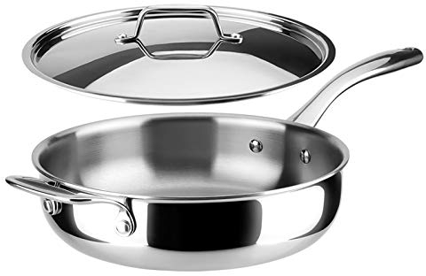 duxtop Whole-Clad Tri-Ply Stainless Steel Saute Pan with Lid, 3 Quart, Kitchen Induction Cookware