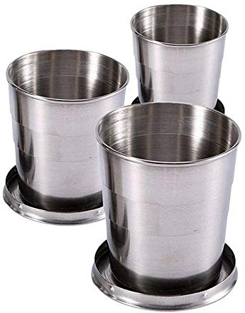 Guyuyii 3 Sizes Stainless Steel Collapsible Cups with Lids & Keychains | Portable Telescopic Drinking Travel Mugs | Foldable Metal Shot Glasses for Camping, Hiking & Outdoor Survival | Dishwasher Safe