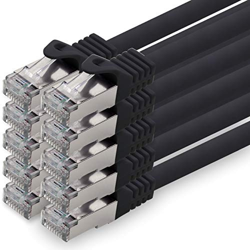 2,0m - noir - 10 pièces - CAT.7 Câble Ethernet ( Set ) - CAT 7 Câble Réseau RJ45 10000 Mo/s câble de Patch LAN Câble S-FTP PIMF 500 MHz sans halogène compatible avec CAT 5e / CAT 6 / CAT 6a