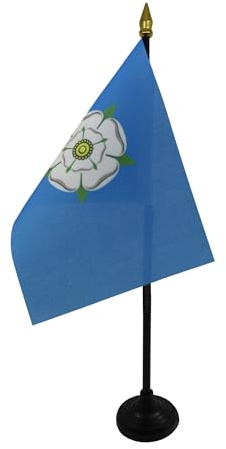 AZ FLAG Yorkshire Old county Table Flag 15x10 cm Plastic Base | Indoor use Yorkshire New county 4x6 in desk flag stitched finish with reinforced edges with plastic pole and gold finial