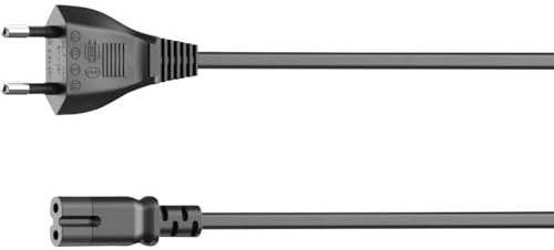 Hama Netzkabel mit flachem Eurostecker (Netzwerkkabel mit Kupplung und 2 poligem Stecker, Netzstecker mit Stromkabel für Laptop, Konsolen, Radios etc., 2,5 A, 5 m) schwarz, 00118025, 5m