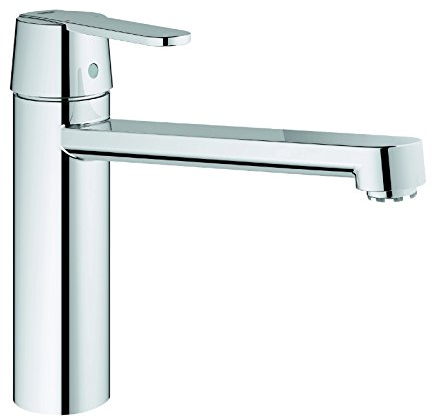 Grohe Niederdruck-Spültischarmatur Get, 30197000, Einhandmischer mit mittelhohem Auslauf für Spüle, SilkMove Keramikkartusche, StarLight Oberfläche, Schnell-Montage-System, Chrom, 09589 1