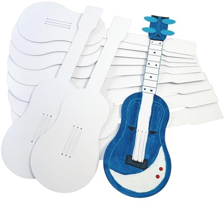 Colorations Decorate Your Own Guitars, Set of 12, Sturdy Cardboard Guitars for Kids, 3 Strings to Strum, Inidvidually Decorate and Personalize Each Guitar, Kids Craft, Craft for Children