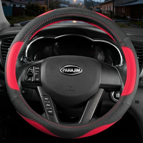 Coofig Auto Lenkradbezug aus Microfiber Leder, Langlebig, A Atmungsaktiv, Passend für die Meisten Autos, Warm im Winter, Universal Größe Lenkradhüllen 38cm (15 Zoll)