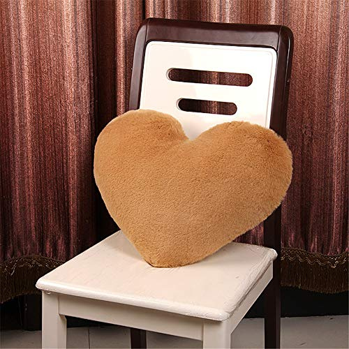 GLITZFAS Herzkissen Faux Simulation Kaninchenhaar Kissen Dekokissen Zierkissen für Sofa Bett (Hellbraun)